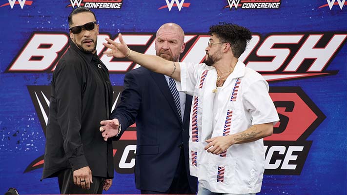 Bad Bunny And Damian Priest Cause Chaos At The WWE Backlash Press