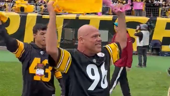 Kurt Angle on X: My son Joseph and I led the incredible Pittsburgh Steelers  Fans with the terrible towel twirl today, to promote cancer awareness. Go  Steelers!! We're gonna beat the @Buccaneers